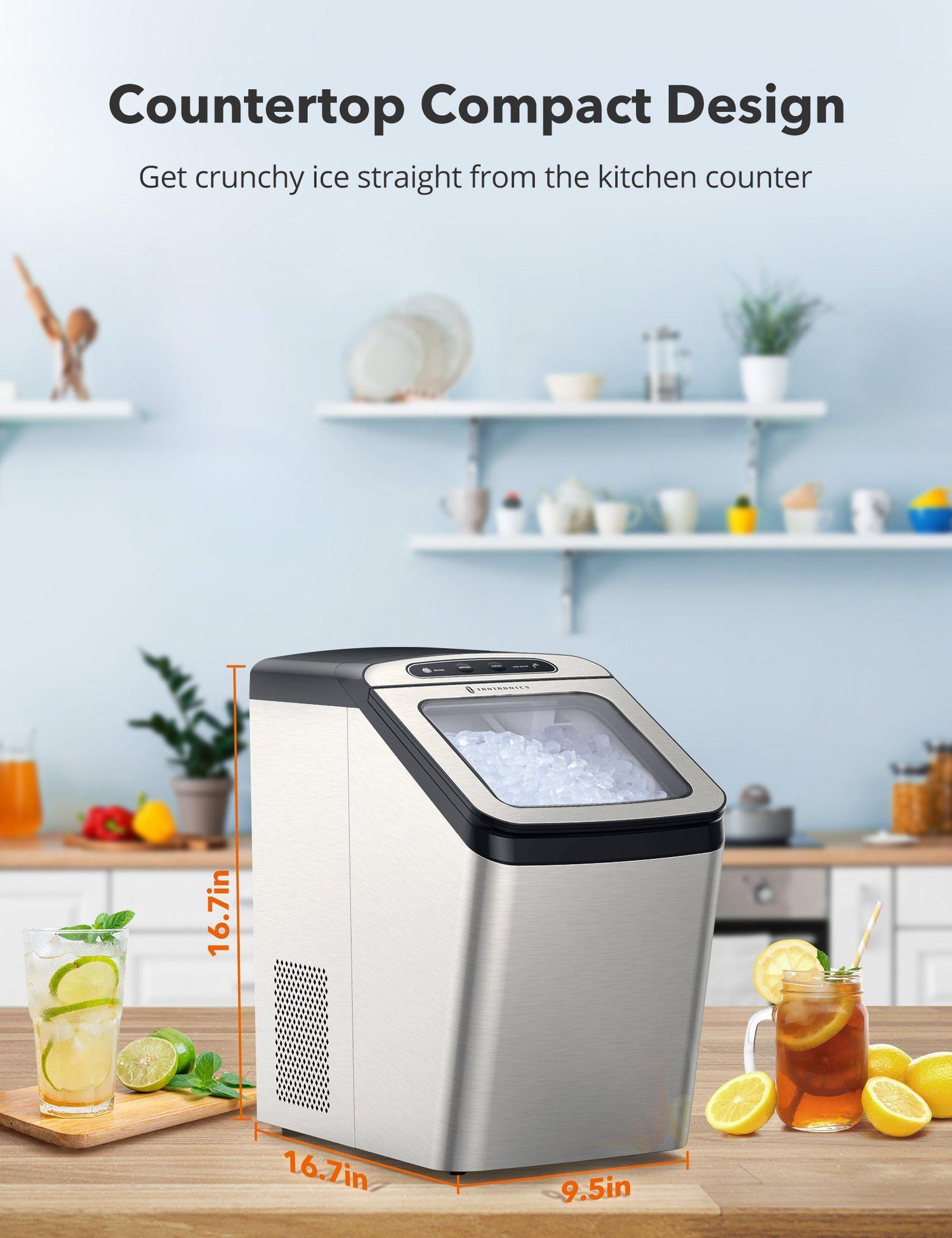 Nugget Ice Maker, with 3.3lb Ice Bin and Scoop for Countertop, Home