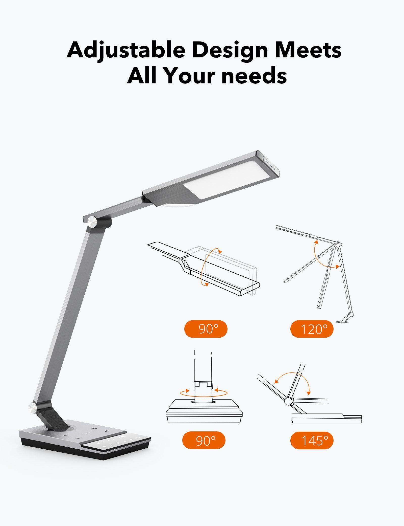 LED Desk Lamp with Fast Wireless Charger&5V/2A USB Port-TaoTronics