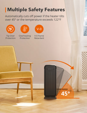 TaoTronics PTC Ceramic Space Heater 1500W Portable Tower Heater with 65° Oscillation-TaoTronics US