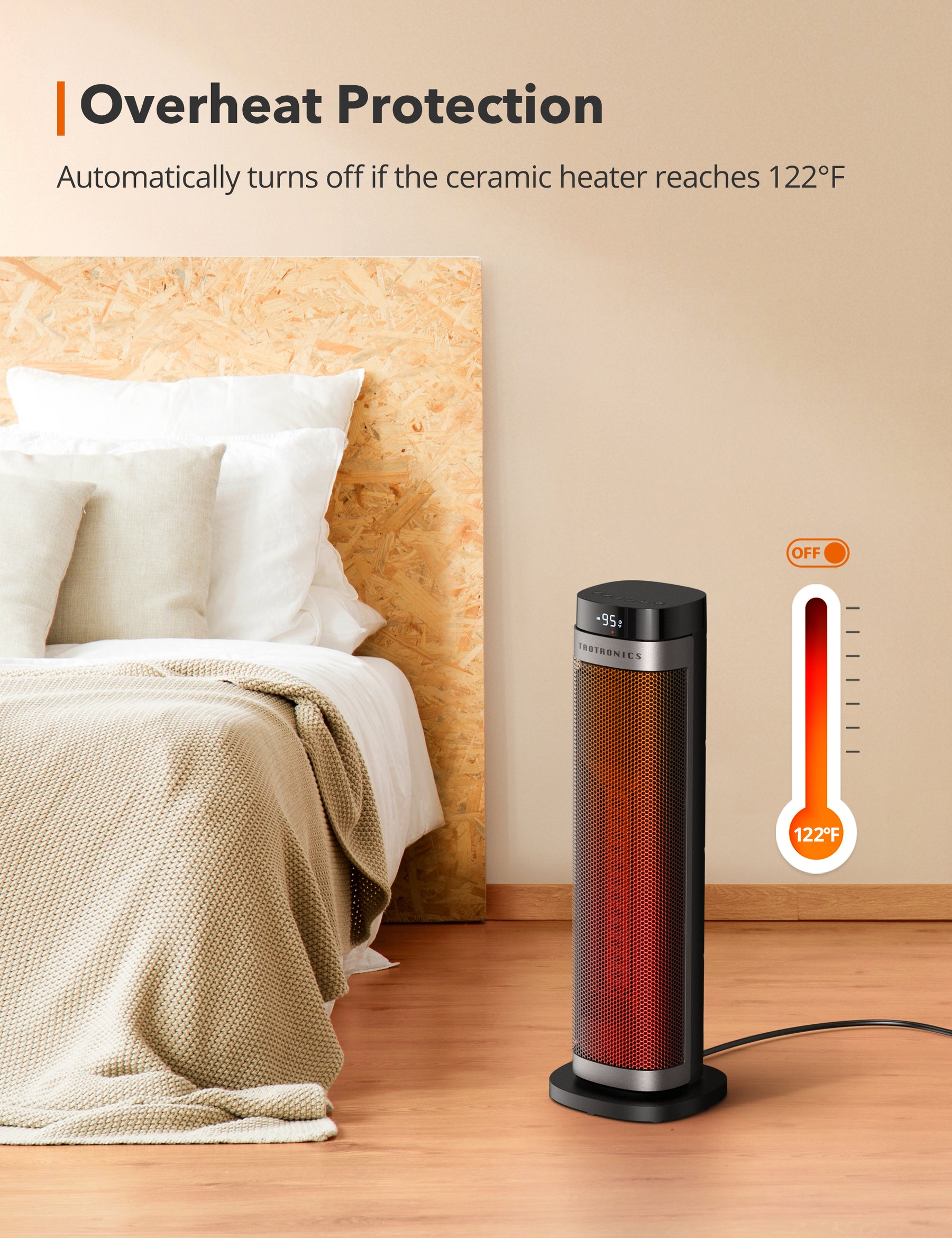 TaoTronics Space Heater, 1500W Fast Heating Ceramic Tower Fan Heater, 24” High Oscillating Portable & Quiet with Remote ECO Mode 12H Timer-TaoTronics US
