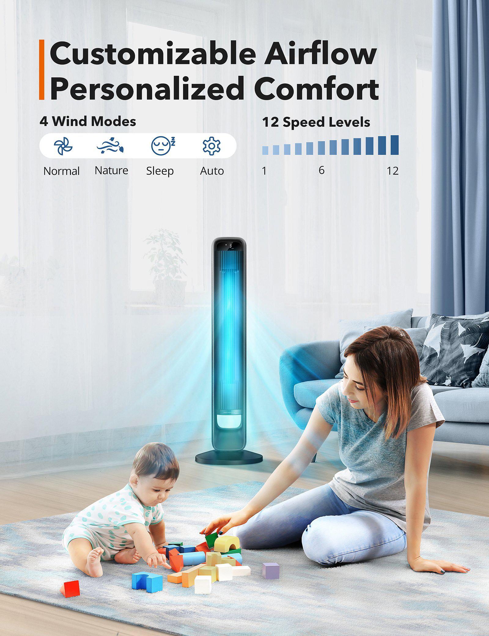 Tower Fan with 12 Speeds, Quiet Cooling Bladeless Fan with Remote-TaoTronics