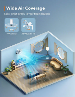 16" High Velocity Wall Mount Fan with 5 Blades, 3 Speeds, 90° Oscillating-TaoTronics